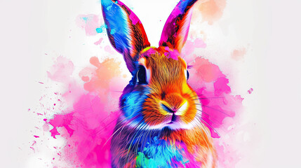Wall Mural - colorful splash painting rabbit isolated on a white background