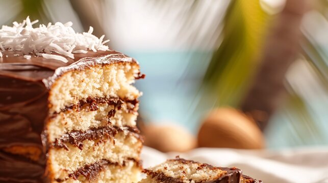Gros plan sur un délicieux gâteau au chocolat et noix de coco » IA générative