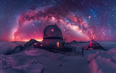 Wall Mural - Astronomical observatory at night and and milky way. Observatory astronomical looking for signal from space.