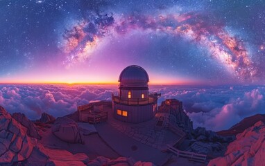 Wall Mural - Astronomical observatory at night and and milky way. Observatory astronomical looking for signal from space.