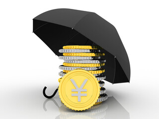 Canvas Print - 3d illustration Yen Symbol protection umbrella