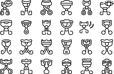 Poster - Eyelash curler icons set outline vector. Face beauty lashes. Salon skin cosmetic