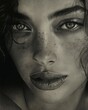 Closeup of smirking woman in style of charcoal drawing, AI-generative