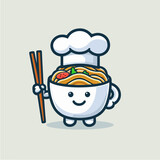 Fototapeta Młodzieżowe - pasta chef cartoon character mascot illustration holding chopsticks