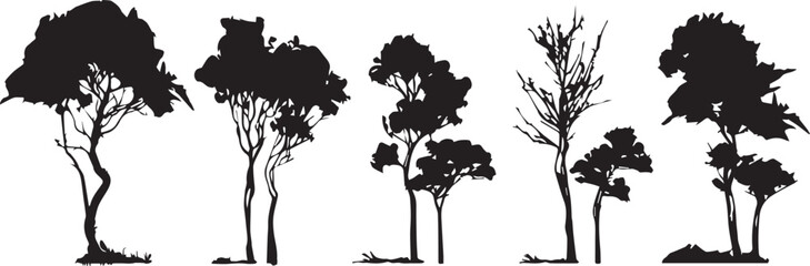 set trees. hand drawn vector illustration