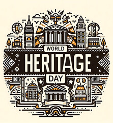 World Heritage Day Illustration of Square Background Suitable for Social Media, Greeting Card, Generative AI