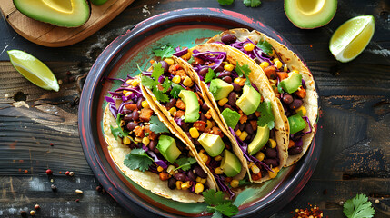 Poster - Vibrant Taco Platter on Rustic Wooden Table