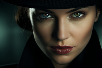 Old fashioned detective or mafia man woman in retro style hat Generative AI picture portrait