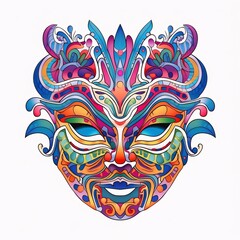 Wall Mural - Painted, colorful, rainbow carnival mask, white isolated background. Carnival outfits, masks and decorations.