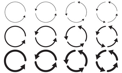 Circle arrows icon set. Round reload sign, repeat icon, rotate arrow symbol, Vector illustration web design.  flat style, clip art.