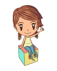 Sticker - Girl sitting on a cube