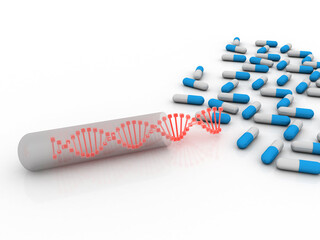 Sticker - 3d render of dna structure with capsule
