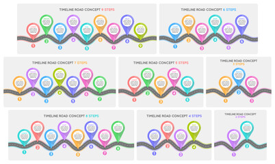 Wall Mural - Timeline infographic 2-9 steps timeline concept. Winding road.