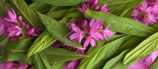 Poster - Lush Pink Flowers with Vibrant Green Leaves in Beautiful Garden Setting