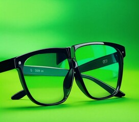 glasses on a green background