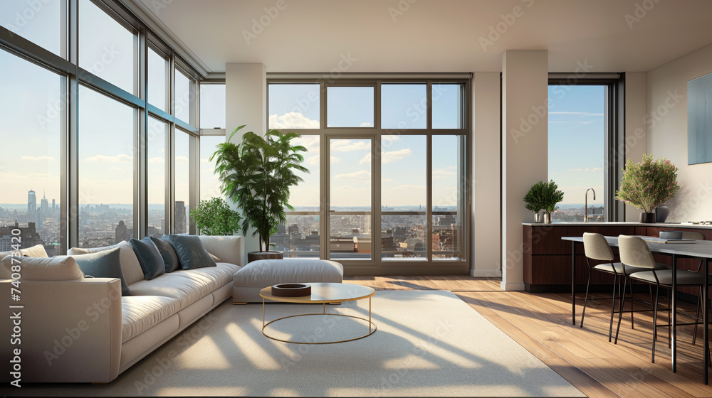 Interior Penthouse Large Window royalty-free images - Architectural Penthouse Apartment With Large Windows