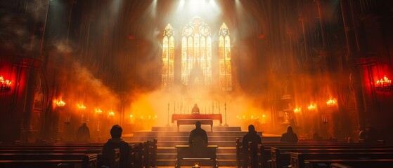 Poster - Together, Christians worship God before a music stage in a church hall