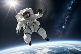 Fototapeta Zachód słońca - 宇宙空間にいる宇宙飛行士と地球