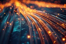 This Photo Captures A Detailed Close-up View Of A Jumble Of Interconnected Wires, Fiber Optic Cables With Light Signals Passing Through, AI Generated
