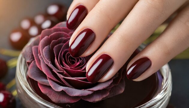 Woman hands with elegant colors manicure.