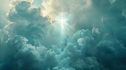 Wall Mural - An ascension scene depicting the resurrection of Jesus on the way to heaven in a cross shape in the clouds