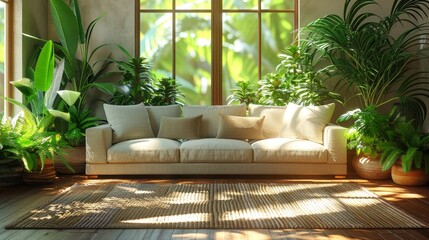 Wall Mural - Green houseplants and sofas in a living room