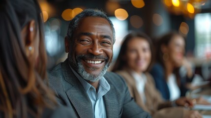 Poster - Group of businesspeople laughing in an office lounge as they have a meeting