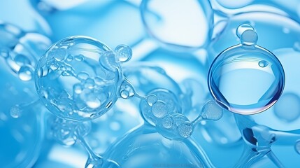 Poster - Cell, molecule concept. Soap bubbles group macro representing abstract cell structure microscope view. Blue science, chemistry background