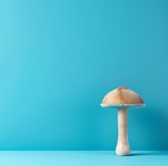 Wall Mural - interior in blue with a toy in the form of a mushroom. space for text

