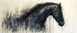 An art piece featuring a black horse with a mane, working animal jaw, and gentle eyelashes, set against a pristine white background