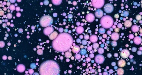 Wall Mural - slow motion macro of floating micro particles molecules in liquid are analyzed with microscope by ch