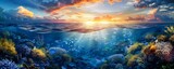 Fototapeta Fototapety do akwarium - Underwater Scene with Coral Reef at Sunset