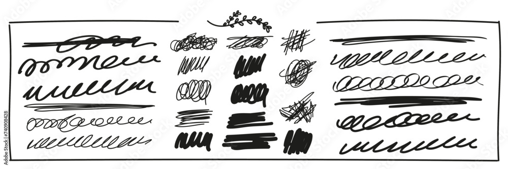 Set of design linear elements for highlighting text, notes, collages ...
