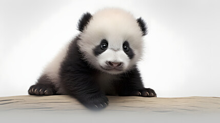 Wall Mural - Panda cub on white background, little panda on white background