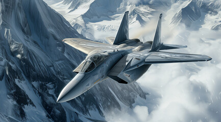 modern fifth generation combat air fighter jet in sky, advanced stealth military aircraft flying