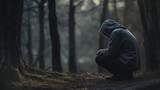 Fototapeta Dziecięca - lonely person squatting due depression and sadness