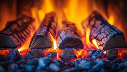 Burning firewood in the fireplace