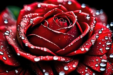 Wall Mural - /imagine: A close-up of raindrops glistening on the petals of a vibrant red rose