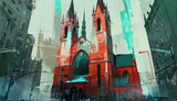 Fototapeta Nowy Jork - sketch of a church in the city Generative AI