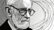 Stylized Portrait of Freud, Pioneer of Psychoanalysis: Exploring the Unconscious, Dreams, Ego, Id, Superego, and Neurosis

