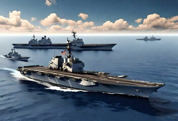 Wall Mural - Military Ships at Sea: Navy Vessels in the Pacific as Part of a Carrier Strike Group.AI generated