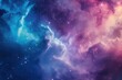 A vibrant and celestial space scene showcasing a multitude of stars and billowing clouds, Hues of pink and blue forming a nebula cloud formation in space, AI Generated