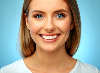 A youthful woman exudes confidence with her flawless, radiant smile, epitomizing perfect dental health and self-assured allure