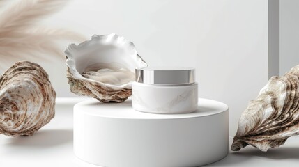 Wall Mural - Skincare oyster face cream, Oyster-based cosmetics and oysters. Trend. Skincare industry