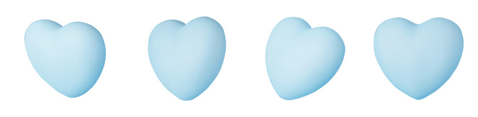 Wall Mural - Collection of realistic blue valentine hearts. 3d render heart. Vector illustration