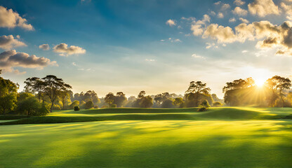 Wall Mural - wide lawn trimmed with precision under a blue sunny sky