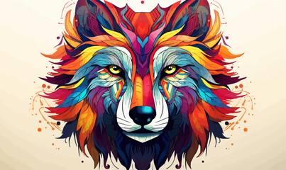 Wall Mural - Tribal spirit animal wolf head colorful nature vector illustration