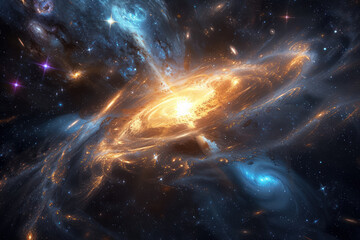 Wall Mural - view of a distant quasar, radiating intense light and energy