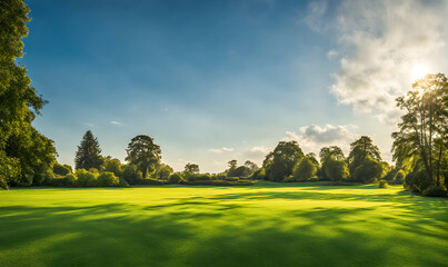 Wall Mural - wide lawn trimmed with precision under a blue sunny sky