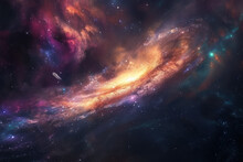 Breathtaking View Of A Distant Galaxy, Swirling With Vibrant Colors And Studded With Countless Stars.